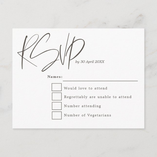 Carte Postale Typographie de script moderne minimal Mariage RSVP (Devant)
