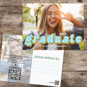 Carte Postale Typographie des diplômés Photo QR Code Médias soci