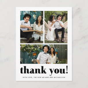 Carte Postale Typographie du Merci Mariage fantastique Trois pho