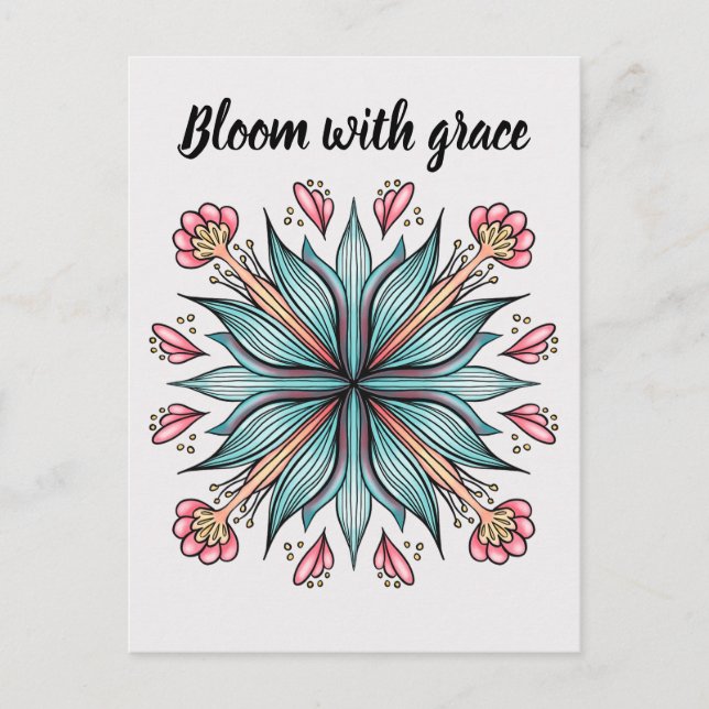 Carte Postale Typographie florale géométrique moderne - Rose ble (Devant)