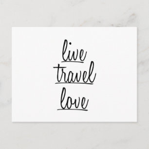 Carte Postale Typographie "Live, Travel, Love" en noir