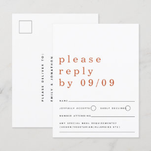 Carte Postale Typographie minimaliste Mariage en terre cuite RSV
