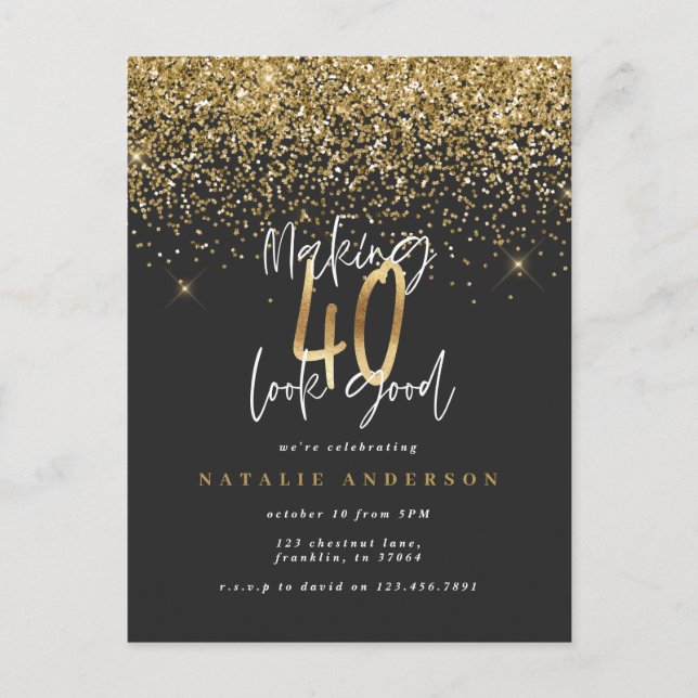 Carte Postale Typographie moderne 40e anniversaire parties scint (Devant)