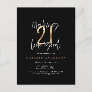 Carte Postale Typographie moderne de 21e anniversaire noir et or