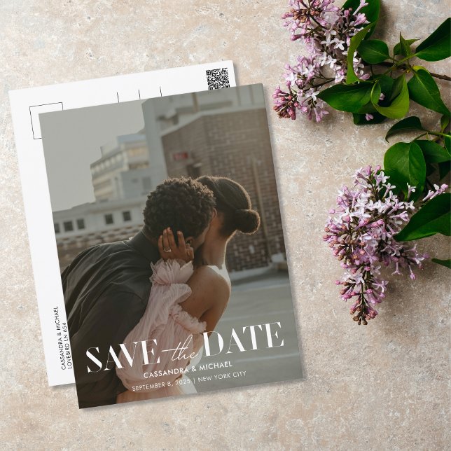 Carte Postale Typographie moderne Mariage photo Date de sauvegar (Créateur téléchargé)