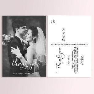 Carte Postale Typographie moderne Mariage Photo Merci Postcard