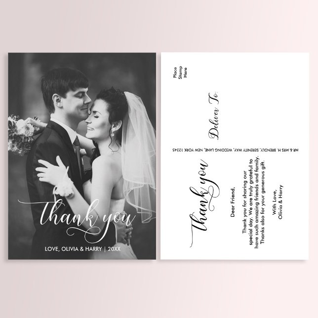 Carte Postale Typographie moderne Mariage Photo Merci Postcard (Créateur téléchargé)