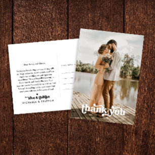 Carte Postale Typographie moderne rétro Merci Mariage 2 photos