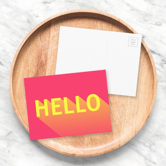 Carte Postale Typographie moderne vibrant rose et jaune Hello (Créateur téléchargé)