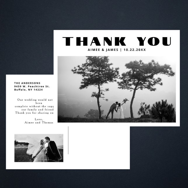 Carte Postale Typographie noir rétro 2 Mariage photo Merci (Créateur téléchargé)