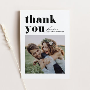 Carte Postale Typographie noir Retro Mariage photo Merci