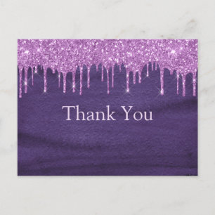 Carte Postale Typographie Pailletée Aquarelle Violette Merci