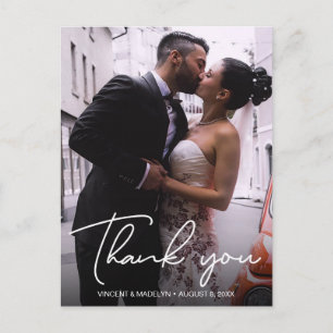 Carte Postale Typographie personnalisée Mariage photo Merci