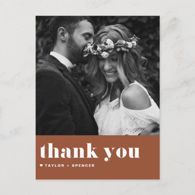 Carte Postale Typographie rétro Gras Terracotta Mariage Merci (Devant)