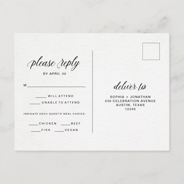 Carte Postale Typographie sur papier aquarelle | Choix De Repas  (Dos)