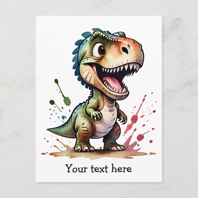 Carte Postale Tyrannosaurus Rex Watercolor Splash Personnalisé (Devant)