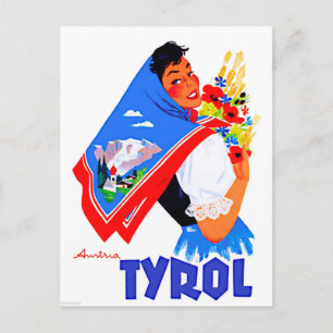 Carte Postale Tyrol,Autriche.Femme avec des fleurs et une écharp