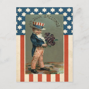 Carte Postale U. Drapeau oncle Sam Boy Violets
