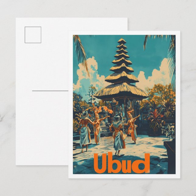 Carte Postale Ubud Bali Indonésie Illustration Vintage voyage (Devant / Derrière)