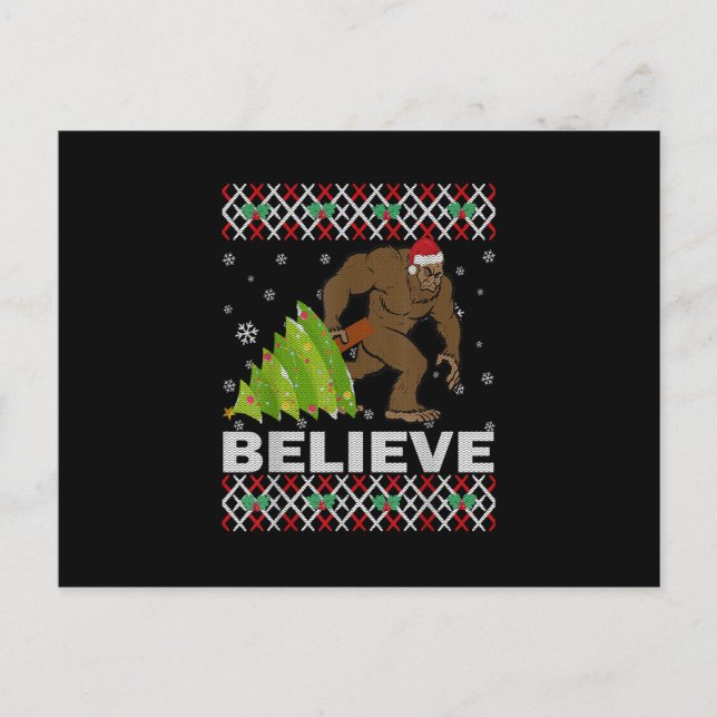 Carte Postale UGLY Christmas Believe Bigfoot Sasquatch Tree For (Devant)