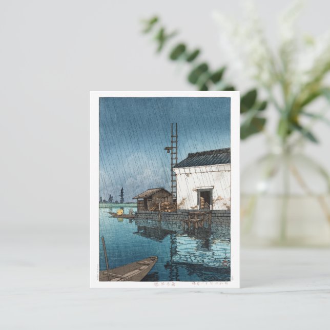 Carte Postale ukiyoe - hasui - m02 - Ushibori sous la pluie - (Debout devant)