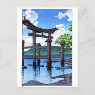 Carte Postale ukiyoe hasui n20 Gozanoishi Sanctuaire au lac Taza