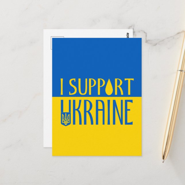 Carte Postale Ukraine drapeau bleu jaune soutien emblème goutte  (Devant/Arrière en situation)