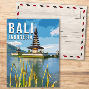 Carte Postale Ulun Danu Beratan Temple Indonésie Aquarelle