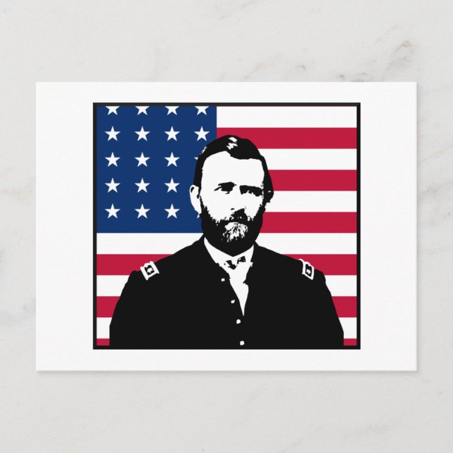 Carte Postale Ulysses S. Grant et le drapeau américain (Devant)