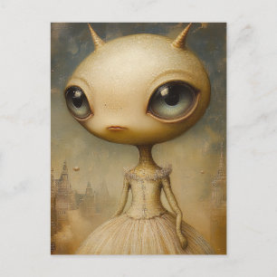 Carte Postale Un alien mignon en robe rose