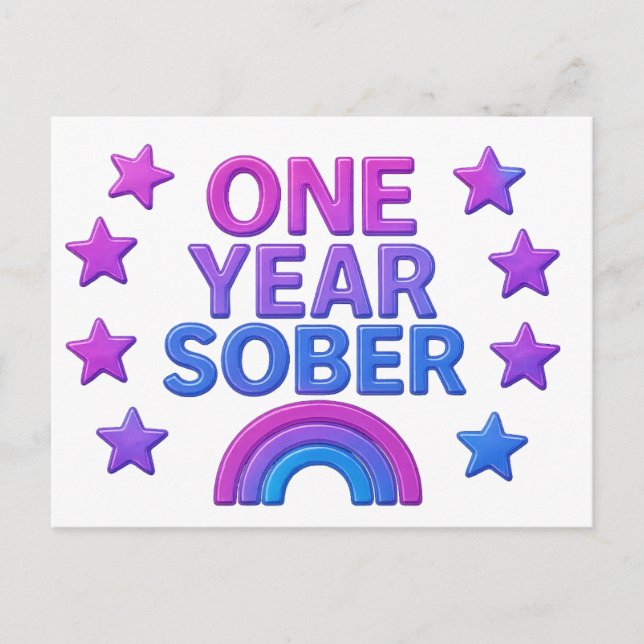 Carte Postale Un an Sober sobriété anniversaire AA NA (Devant)