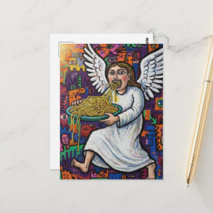 Carte Postale Un ange mangeant des spaghetti dans le style de l'