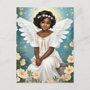 Carte Postale Un ange noir entouré de fleurs