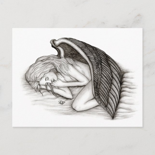 Carte Postale Un Angel endormi, noir et blanc (Devant)