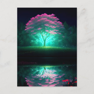 Carte Postale Un arbre radiant baigné dans la lumière du lac