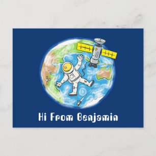 Carte Postale Un astronaute amusant dans l'espace et la bande de