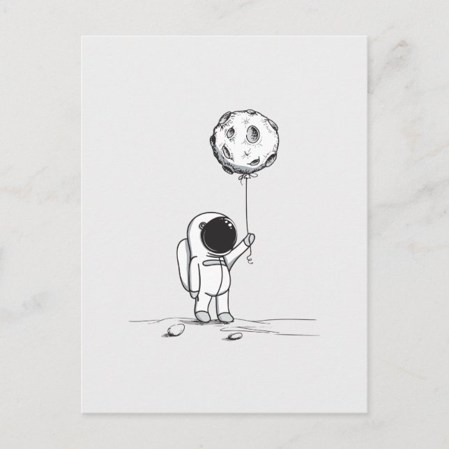 Carte Postale Un astronaute dans l'espace avec un ballon de lune (Devant)