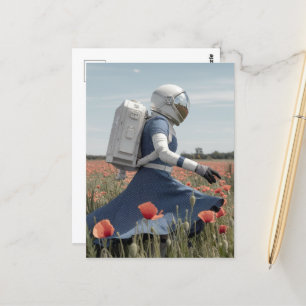 Carte Postale un astronaute dans un champ de pavot