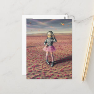 Carte Postale Un astronaute disco dans une prairie de pavot