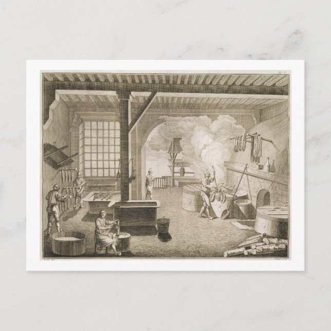 Carte Postale Un atelier de séchoir en soie, de l'"Encyclopedie  (Devant)