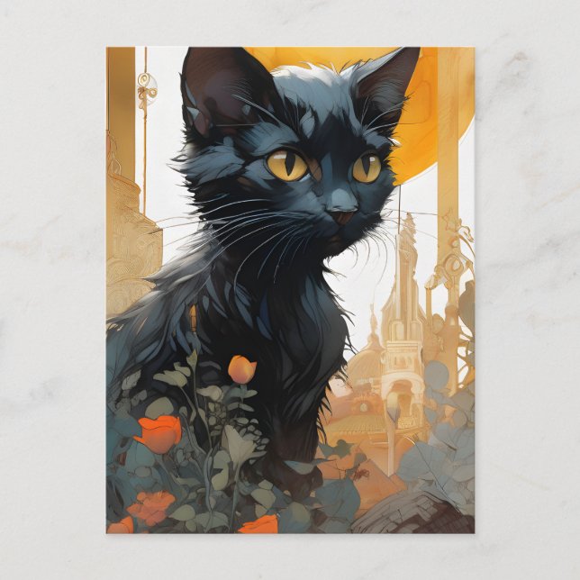 Carte Postale Un beau chat noir (Devant)