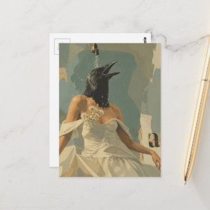 Carte Postale Un beau corbeau sous la douche en collage