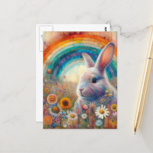 Carte Postale Un beau lapin arc-en-ciel en Fleur sauvage