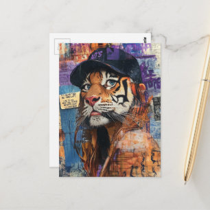 Carte Postale Un beau tigre dans une casquette de baseball