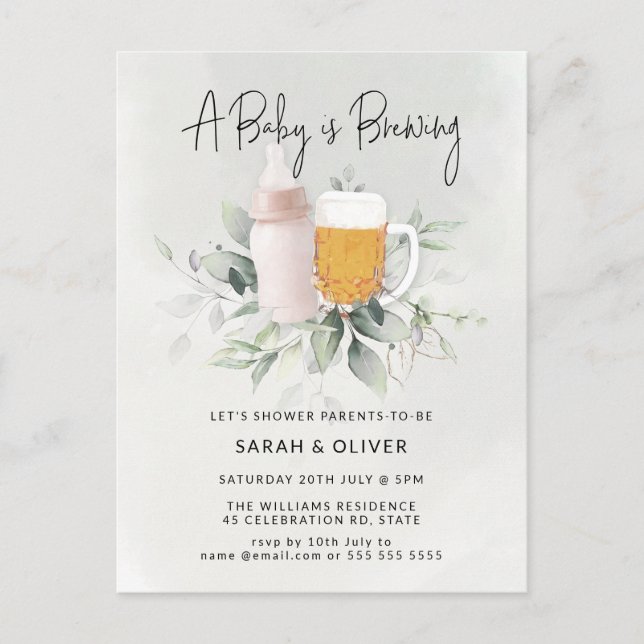 Carte Postale Un bébé brasse du Baby shower de fille vert (Devant)