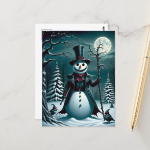 Carte Postale Un bonhomme de neige Éffrayant aux oiseaux