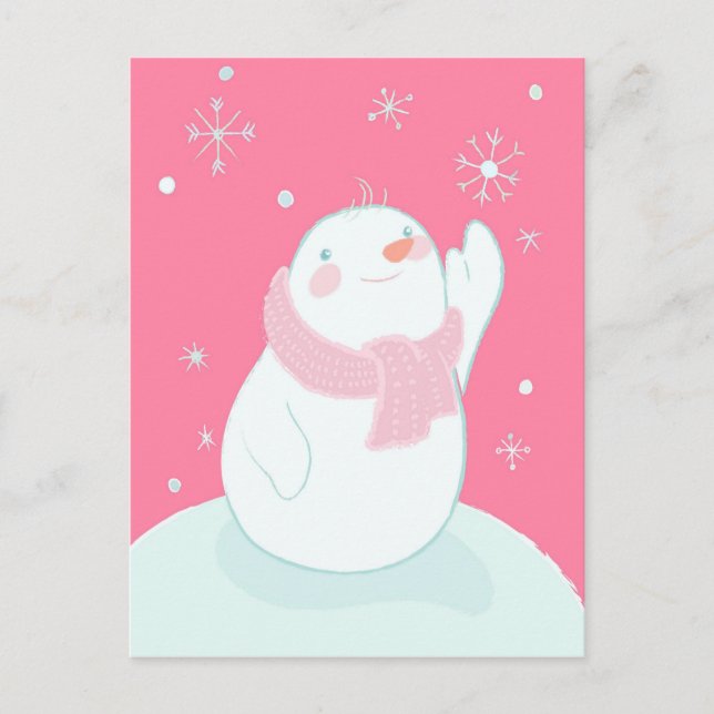 Carte Postale Un bonhomme de neige qui atteint un flocon de neig (Devant)