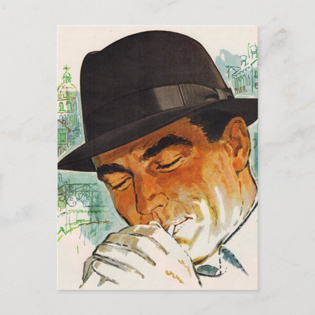 Carte Postale Un casquette de Stetson allume une cigarette (Devant)