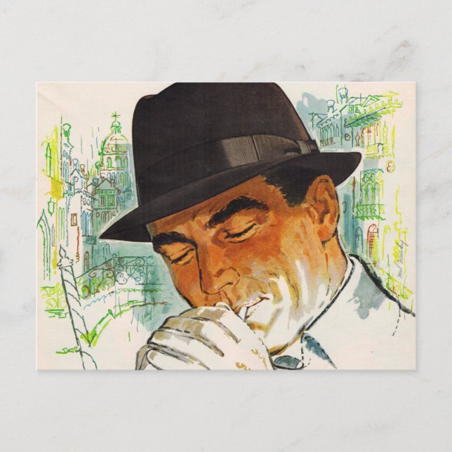 Carte Postale Un casquette de Stetson allume une cigarette (Devant)