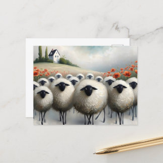 Carte Postale Un champ de pavot à mouton adorable et une maison